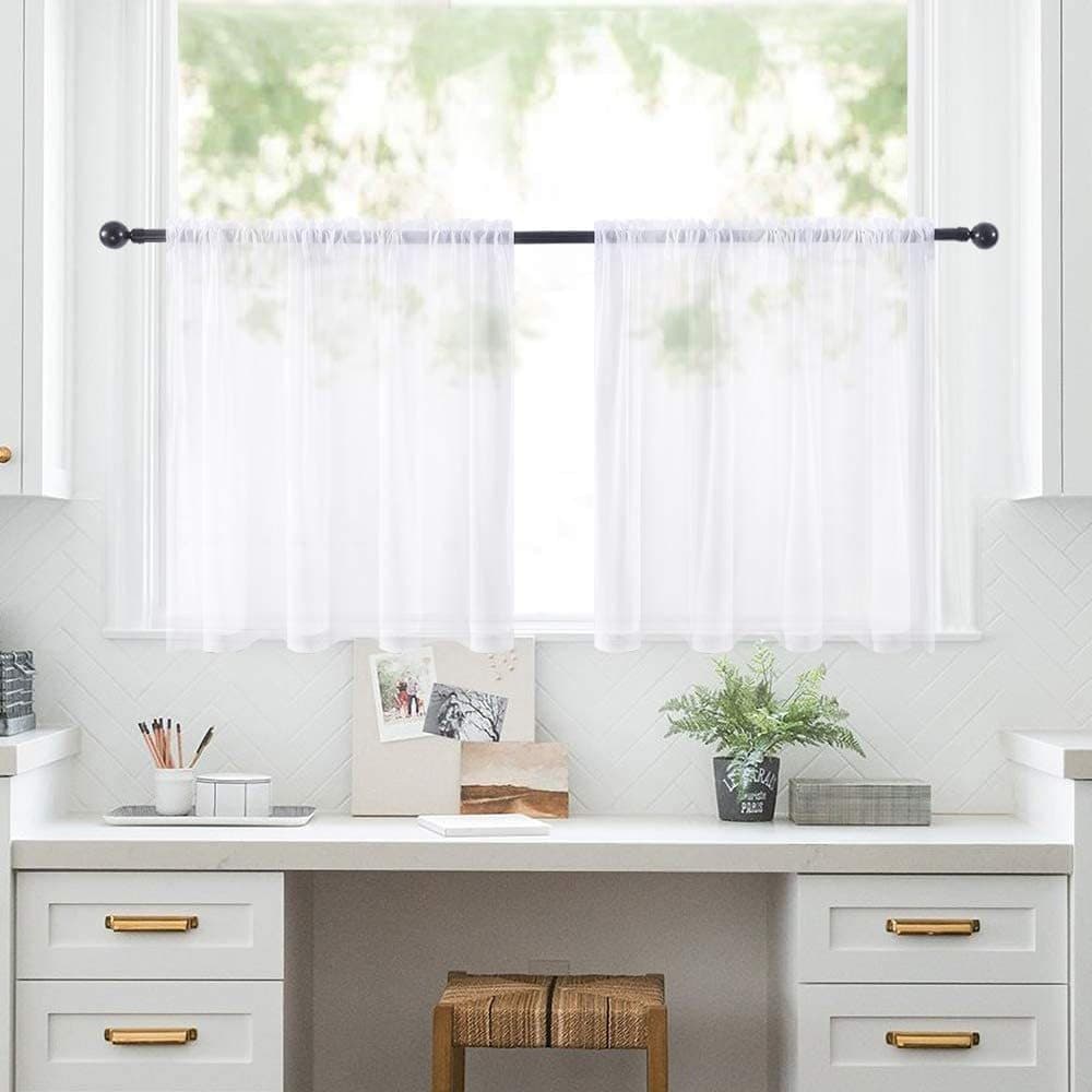 Modern Simple Solid Color Polyester Short Curtains For Living Room Bedroom Kitchen Cabinet Partition Window Gauze Curtains