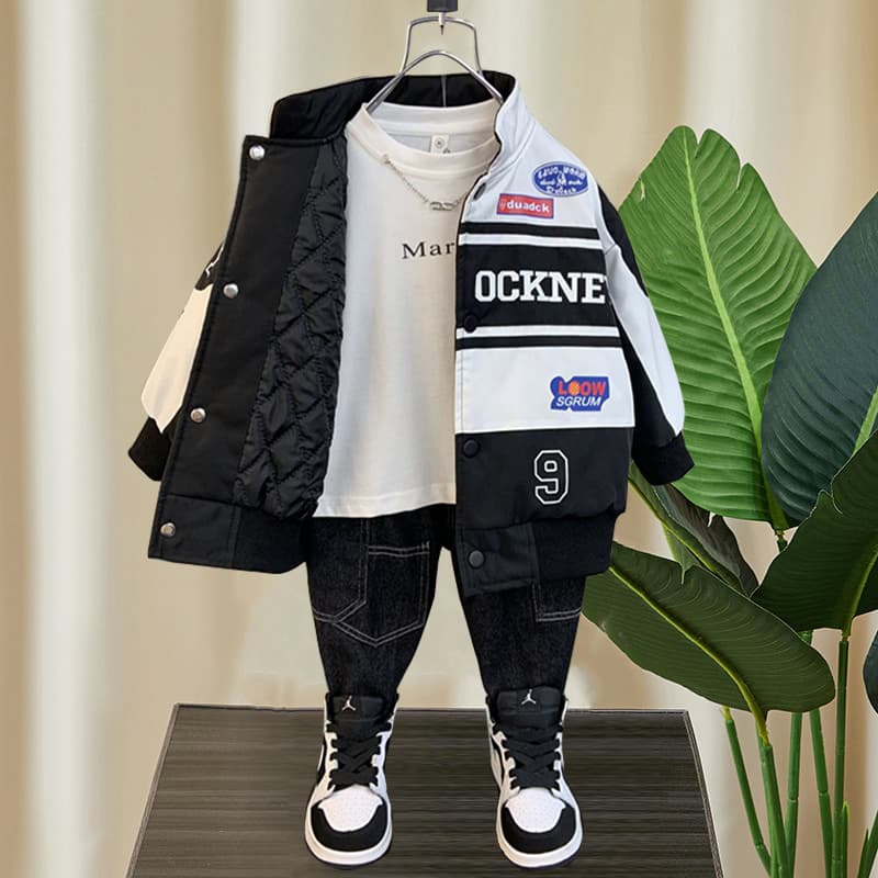 Boy's Quilted Jacket 2023 New Trendy Cool Baby Autumn Winter Baseball Jacket Toddler Spring Motorcycle Jacket