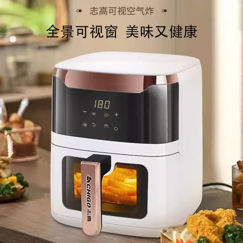 The new Chigo smart air fryer is a large-capacity, smokeless, multi-functional, fully automatic 6L household electric fryer with a visual display.