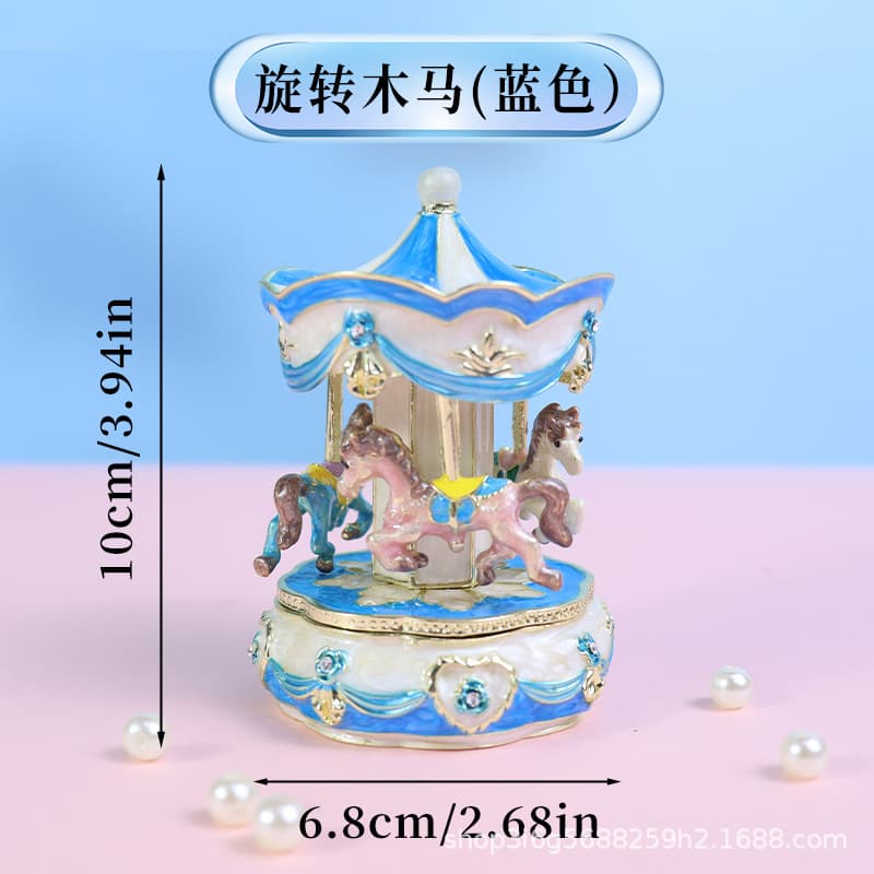 Enamel High-End Jewelry Box Carousel Jewelry Box Wedding Proposal Ring Rotating Box Gift Jewelry Case