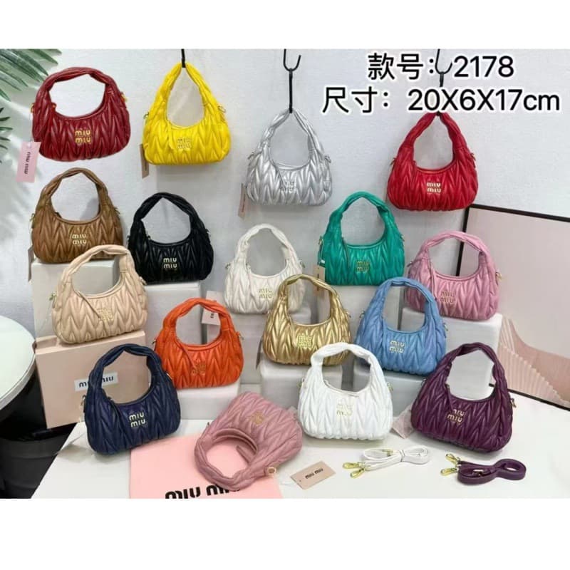 2025 Miu Miu Classic Pleated Lambskin Dumpling Bag Underarm Bag Handheld Single Shoulder Crossbody Cloud Crescent for Women