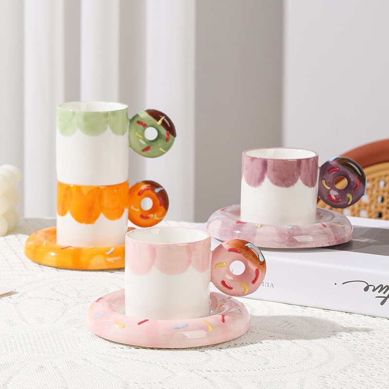 Creative ceramic espresso cup and saucer set hand-painted donut coffee cup cross-border ceramic coffee cup and saucer set