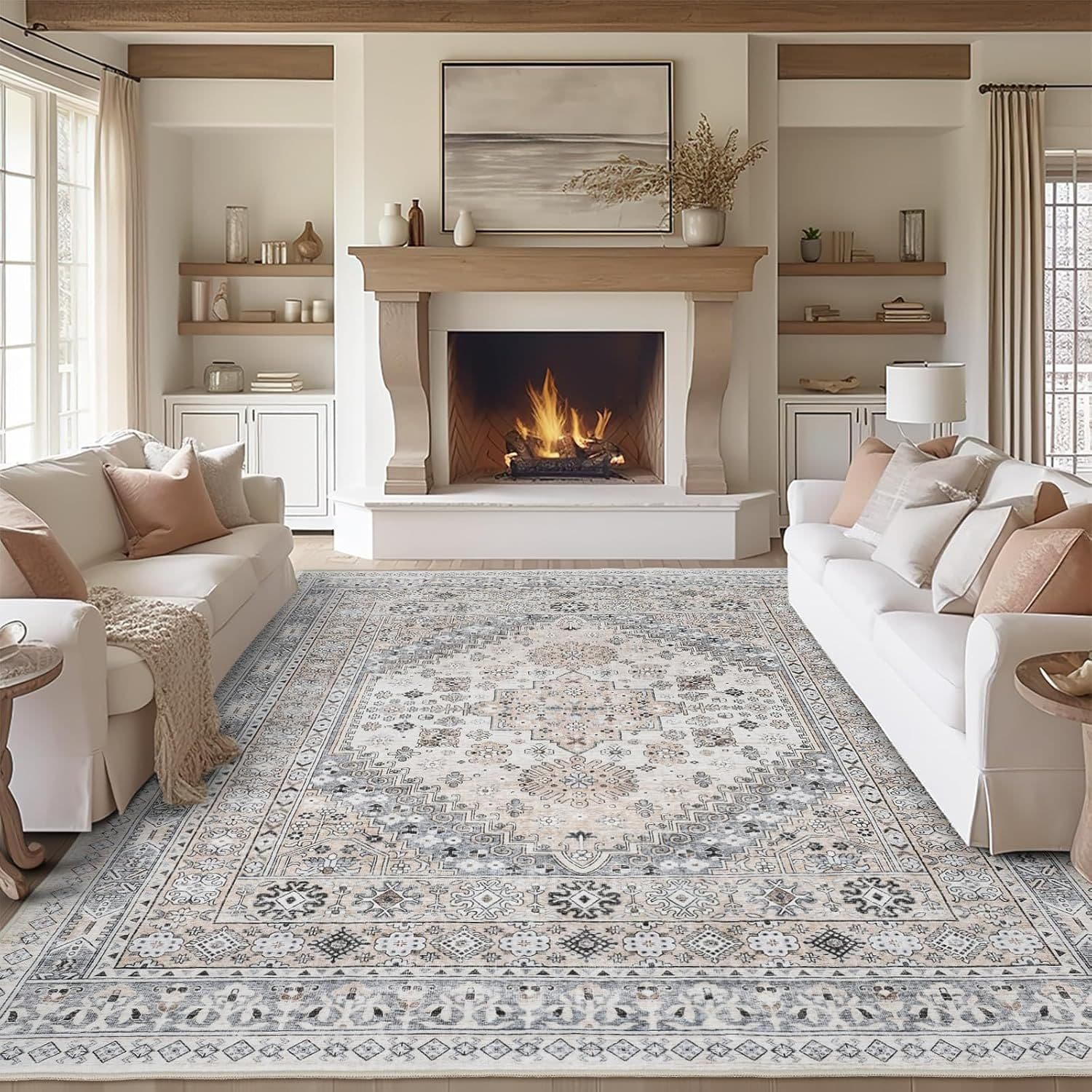 Cross-border American Vintage Living Room Rug, Persian Ethnic Style for Home, Hotel, Anti-Slip Large Area Full Coverage Floor Mat
