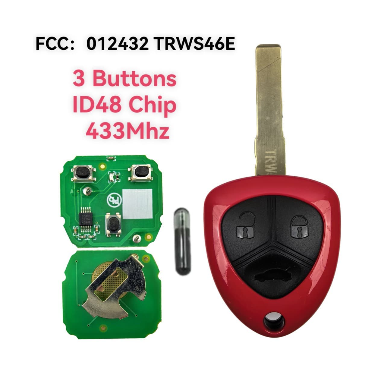3-Button Remote Control Suitable for Ferrari 458 Italia Car Key 012432 Trw S46E