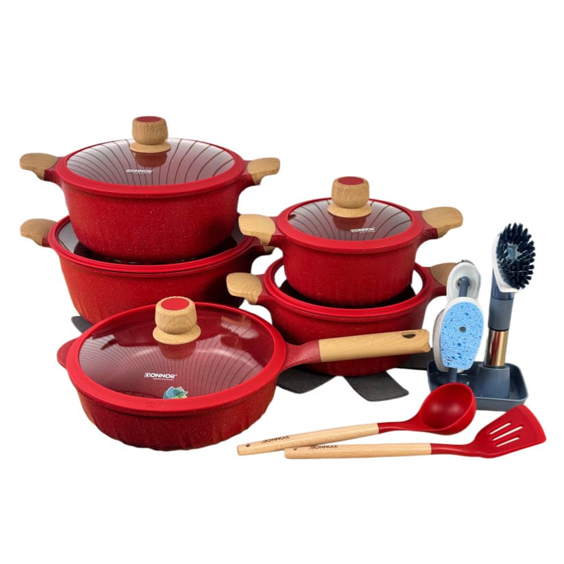 DONNOR Sunshine 21-Piece Bakelite Spatula Non-Stick Die-Cast Aluminum Cookware Set Stockpot Frying Pan Marble