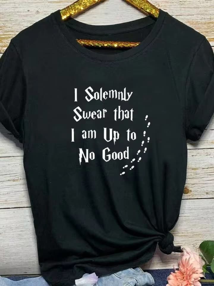 Cross-border EU Size Solemn Declaration Letter Print T-Shirt Women's Short Sleeve O-Neck Loose Fit Summer T-Shirt