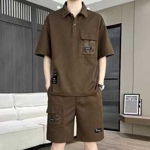 New Trendy Short Sleeve T-Shirt Set for Men, Plus Size, Stylish Summer Casual Matching, Ready-to-Wear Groomsmen Suit