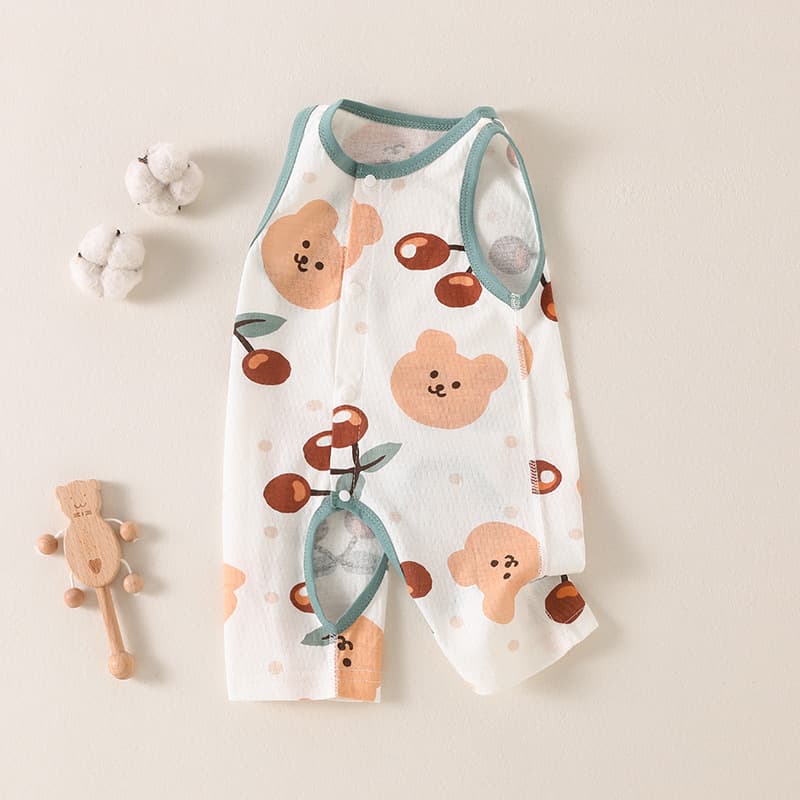 Baby Summer Pure Cotton Class A Vest Bodysuit, Sleeveless Open Crotch Romper for Boys and Girls, Newborn Clothes