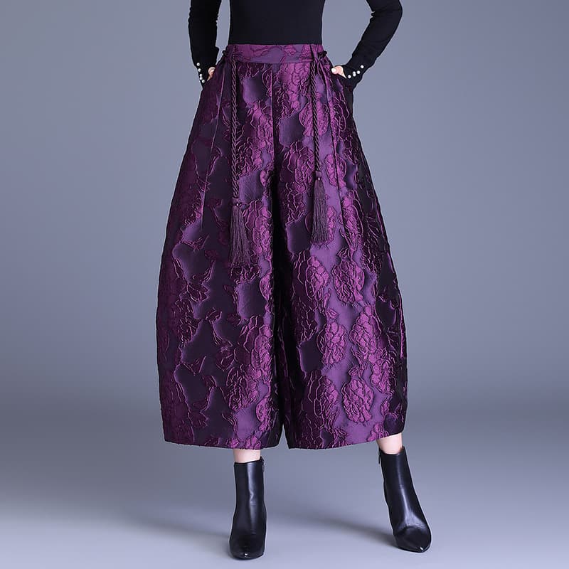Real Shot Chinese-Style Wide-Leg Pants 2025 Autumn/Winter New Retro Purple Elegant Lantern Pants, Slimming Casual Bloomer Pants
