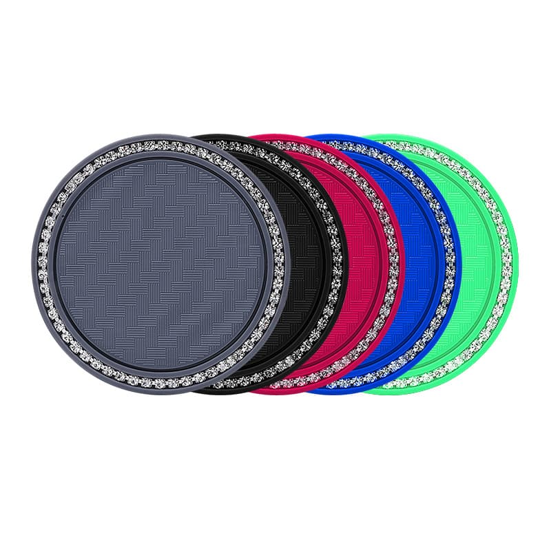 Cross-border Hot-selling Car Cup Mats, In-Car Decorative Storage Anti-slip Fixing Pads with Rhinestone Soft Silicone