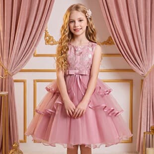 Cross-border bestseller girls' embroidered tulle dress, sleeveless princess ball gown for flower girl, wedding, birthday, host, and performance