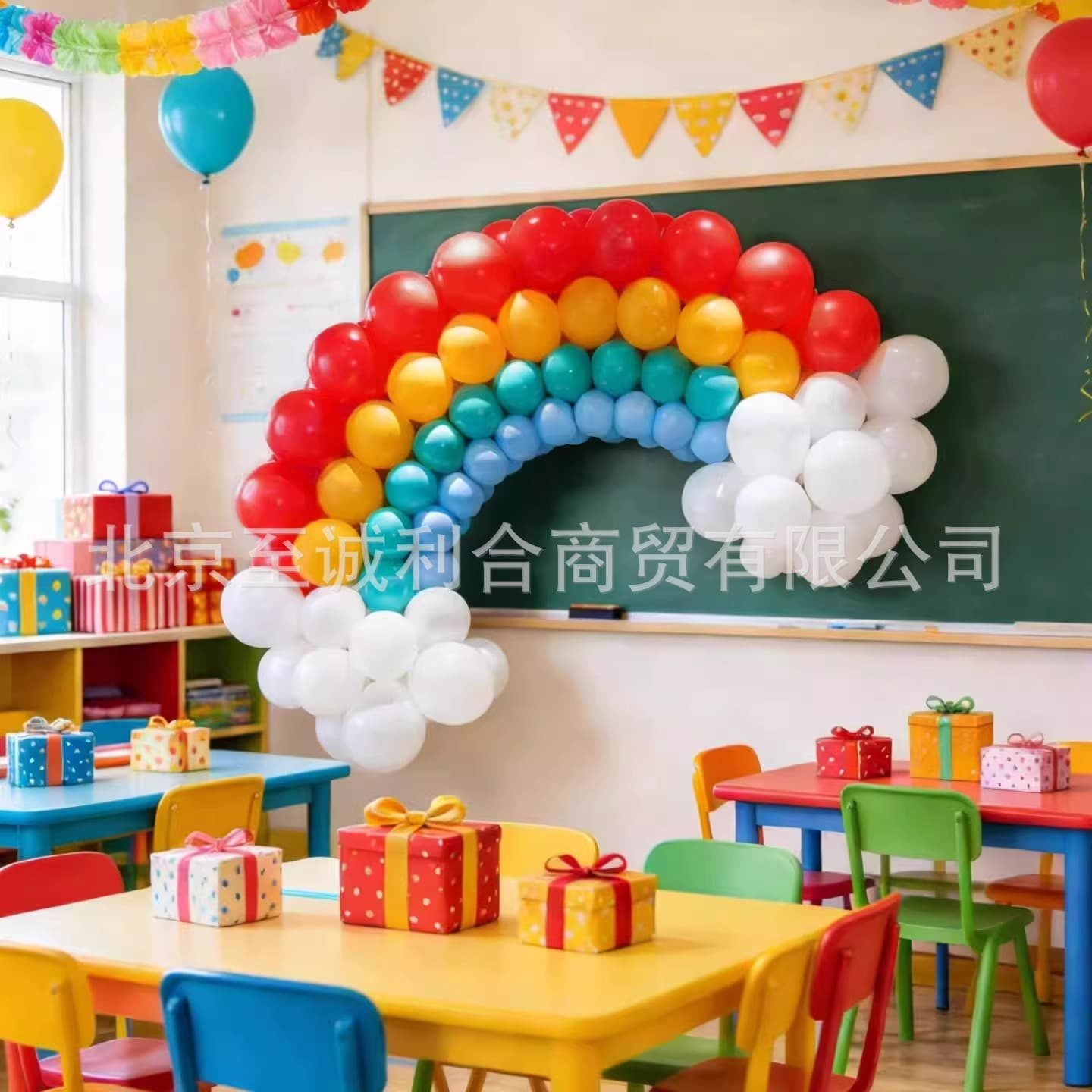 Rainbow Cloud Balloon Chain Classroom Decoration Dopamine Strip Color Kindergarten School Scene Arrangement for the Opening of School Season