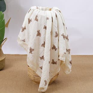 Double-Layer Crepe Baby Fringe Blanket, Pure Cotton Gauze Bath Towel, Stroller Cover Blanket, Summer Air Conditioning Quilt, Baby Swaddle Wrap