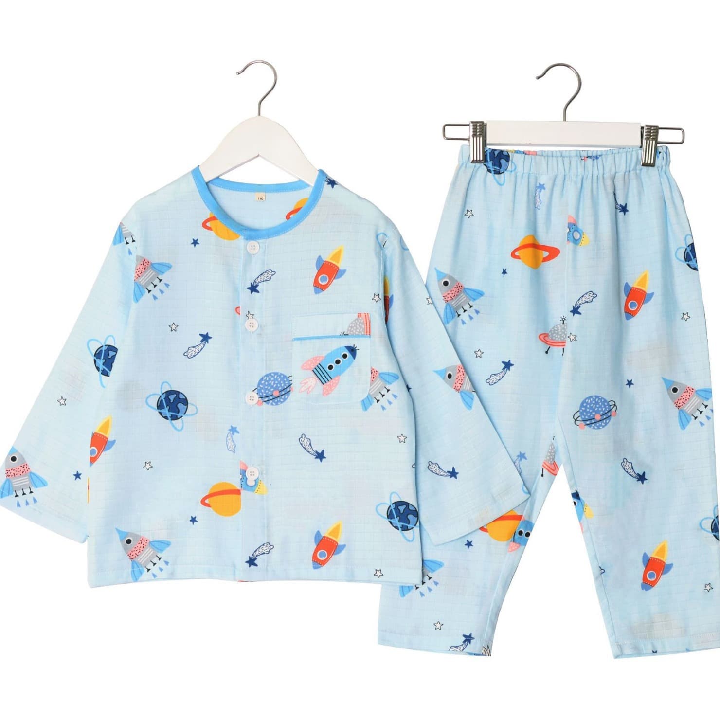 New Boys Long Sleeve Pajamas Pure Cotton Double Layer Gauze Kids Cartoon Cute All Cotton Cardigan Homewear Set