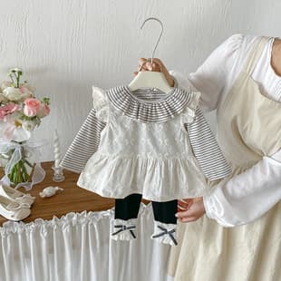 New Autumn Infant Sweet Vest Set Girl Toddler Undershirt Doll Shirt Black Leggings 3-Piece Set
