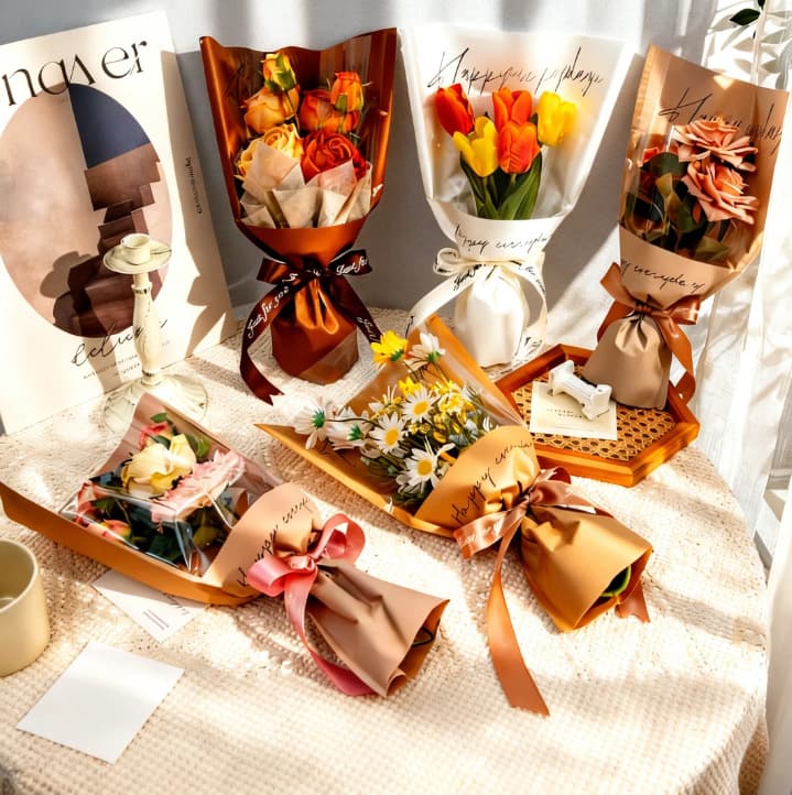 Small Flower Bouquet Packaging Bag Opp Waterproof Glass Paper Bag Single Flower Multi-flower Bouquet Packaging