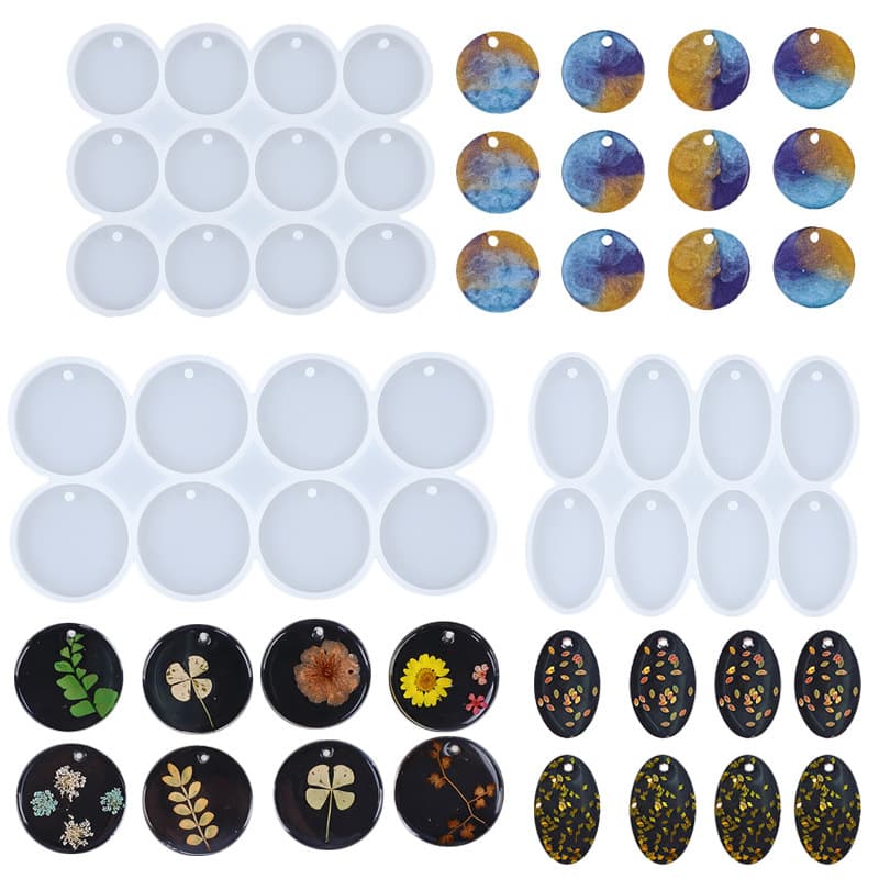 DIY Geometric Round Silicone Mold Crystal Resin Oval Pendant Silicone Mold Earring Pendant Keychain