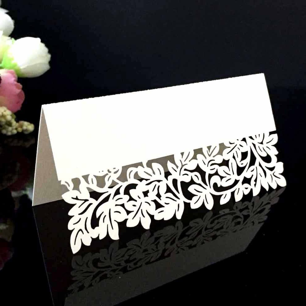 Export Amazon wedding laser 3D seat card, hollow-out leaf table card, white butterfly name card wholesale.