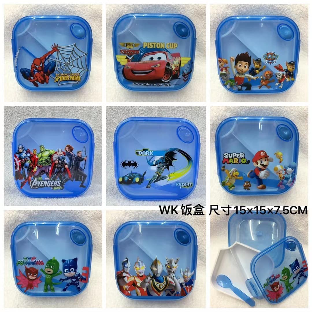 WK Revenge Car Demon Slayer Ultraman Spider-Man Lunch Box Lunch Box with Spoon Square Single Layer Lunch Box
