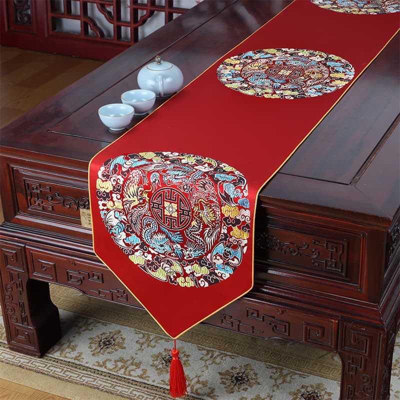 Yibixu Chinese Brocade Festive Table Runner, Simple Rustic Dining Table Cloth, Cloth Art, Wealthy Bed Runner