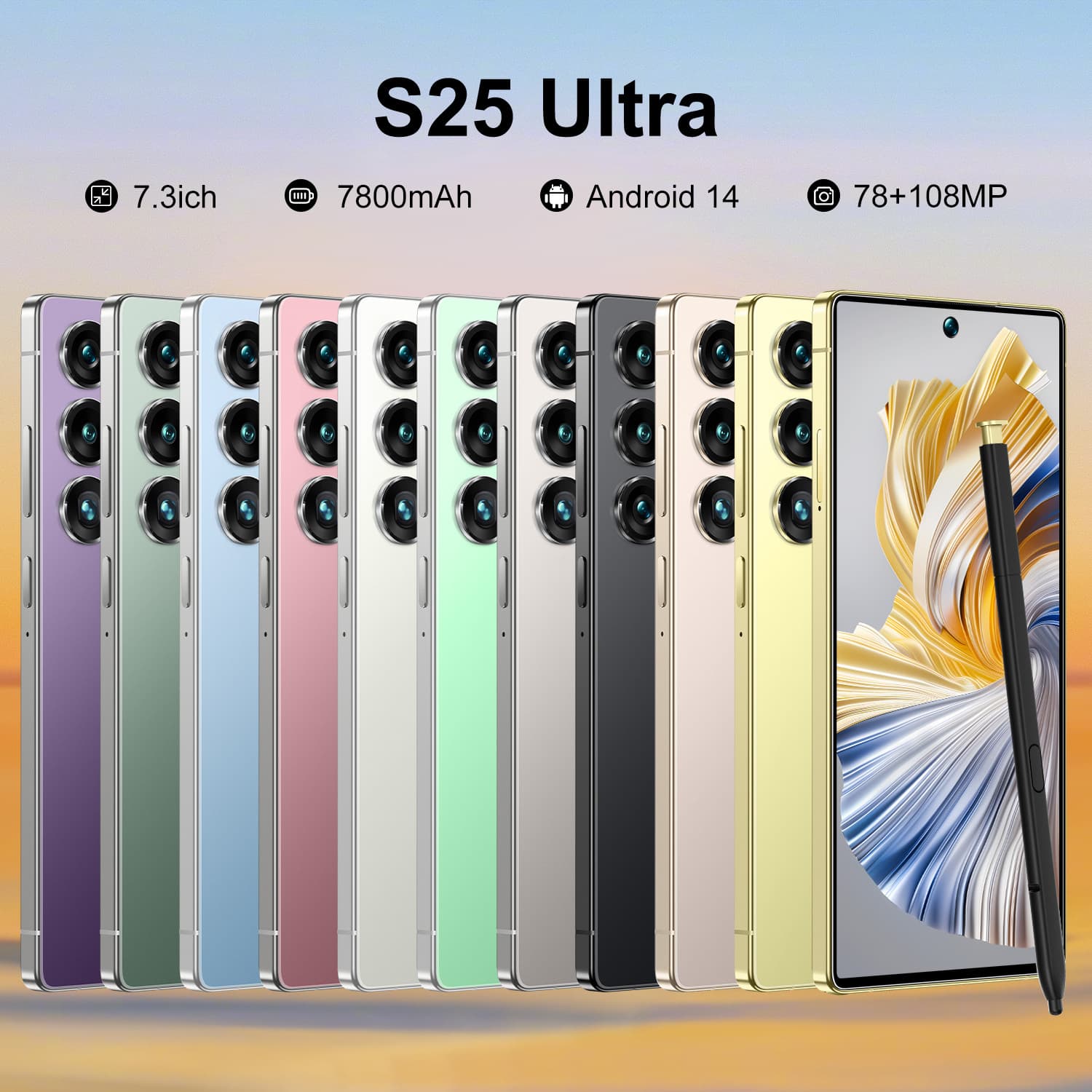 Cross-border Mobile Phone with True Perforated Screen 7.8-inch Large Display S25 Ultra Built-in Stylus Foreign Trade Smart All-in-One True 4G Phone