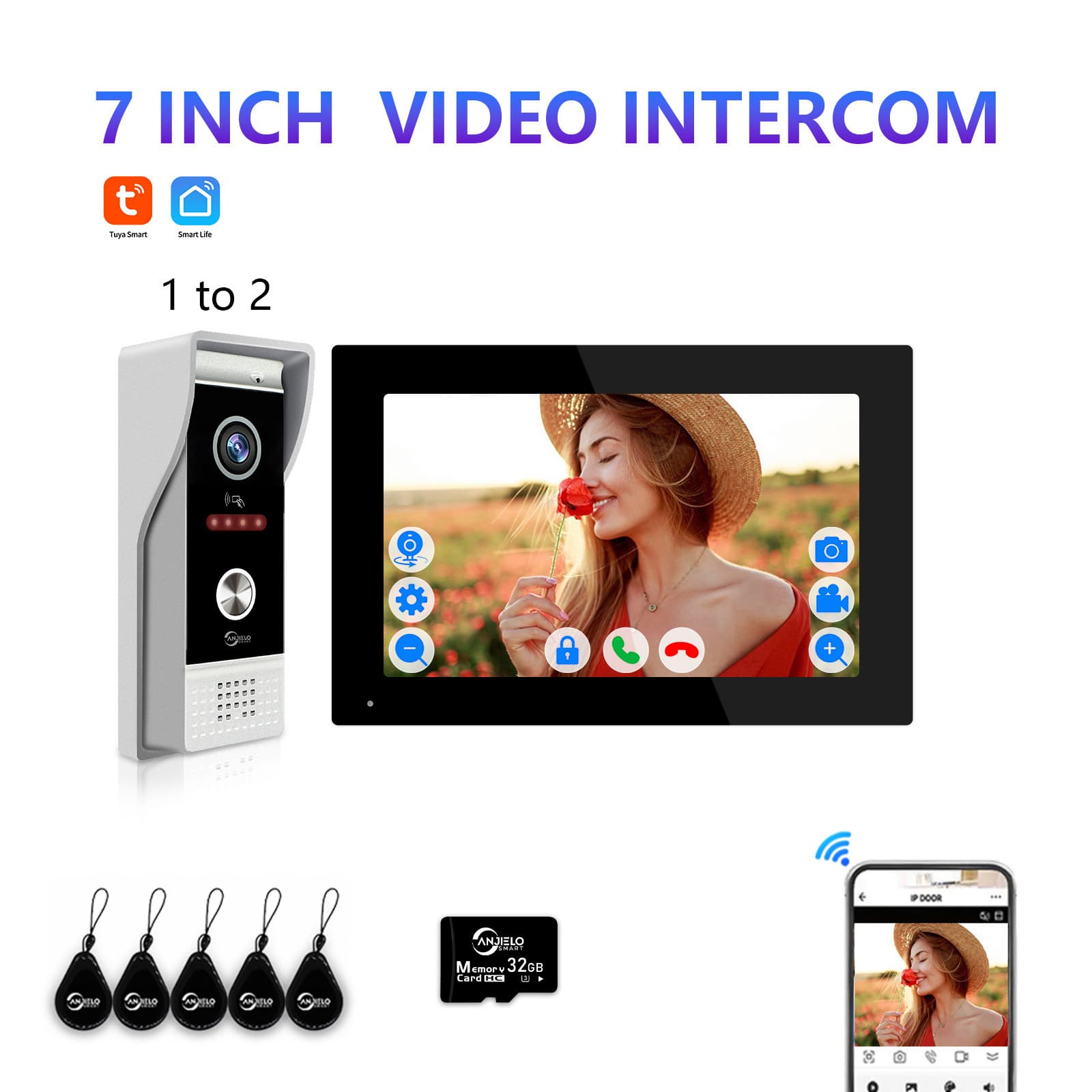 anjielosmart Tuya touch screen wireless video doorbell IC card can remotely unlock smart doorbells