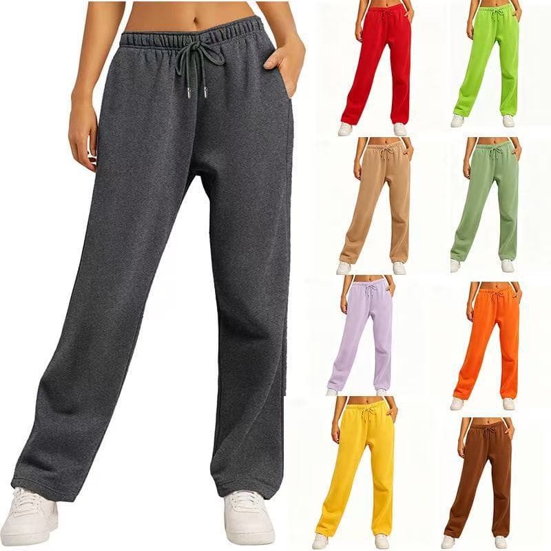 Cross-border women's sweatpants, loose wide-leg pants, autumn and winter velvet casual wide-leg pants with drawstrings, versatile fashionable trousers, European size