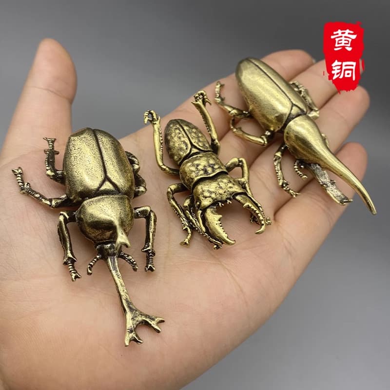 Brass Office Desktop Mini Ornament - Beetle Insect Tea Pet, Antique Copper Craft, Gift and Hand Play Item