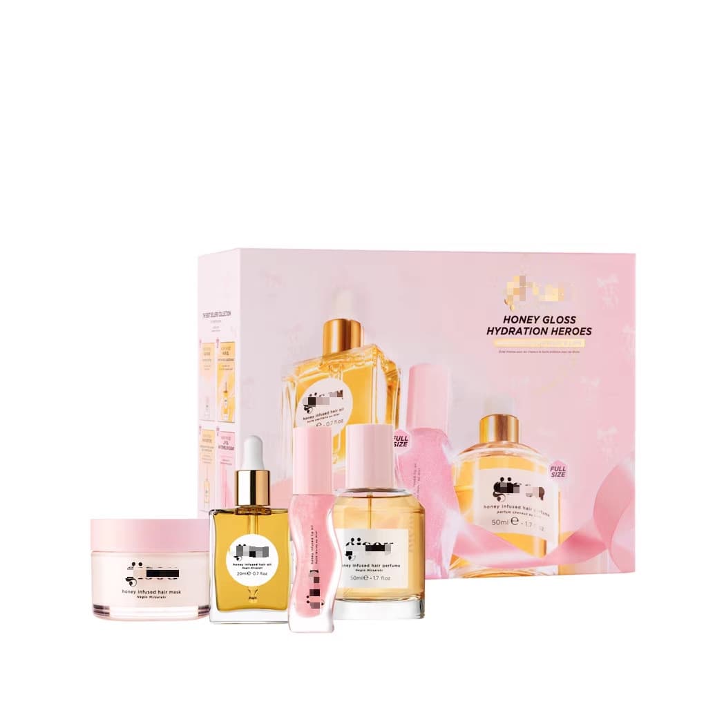 Cross-border unlabeled honey moisturizing skin care set, lip oil, hair care essential oil, face cream set, hair care fragrance four-piece set