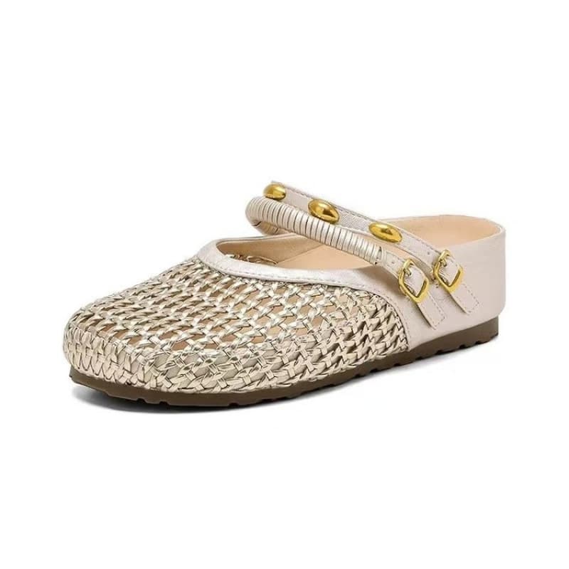 2026 Summer Thick-Soled Hollow-Out Roman Sandals with Hidden Height Increase, Woven Women's Shoes, Women's Closed-Toe Half Slippers