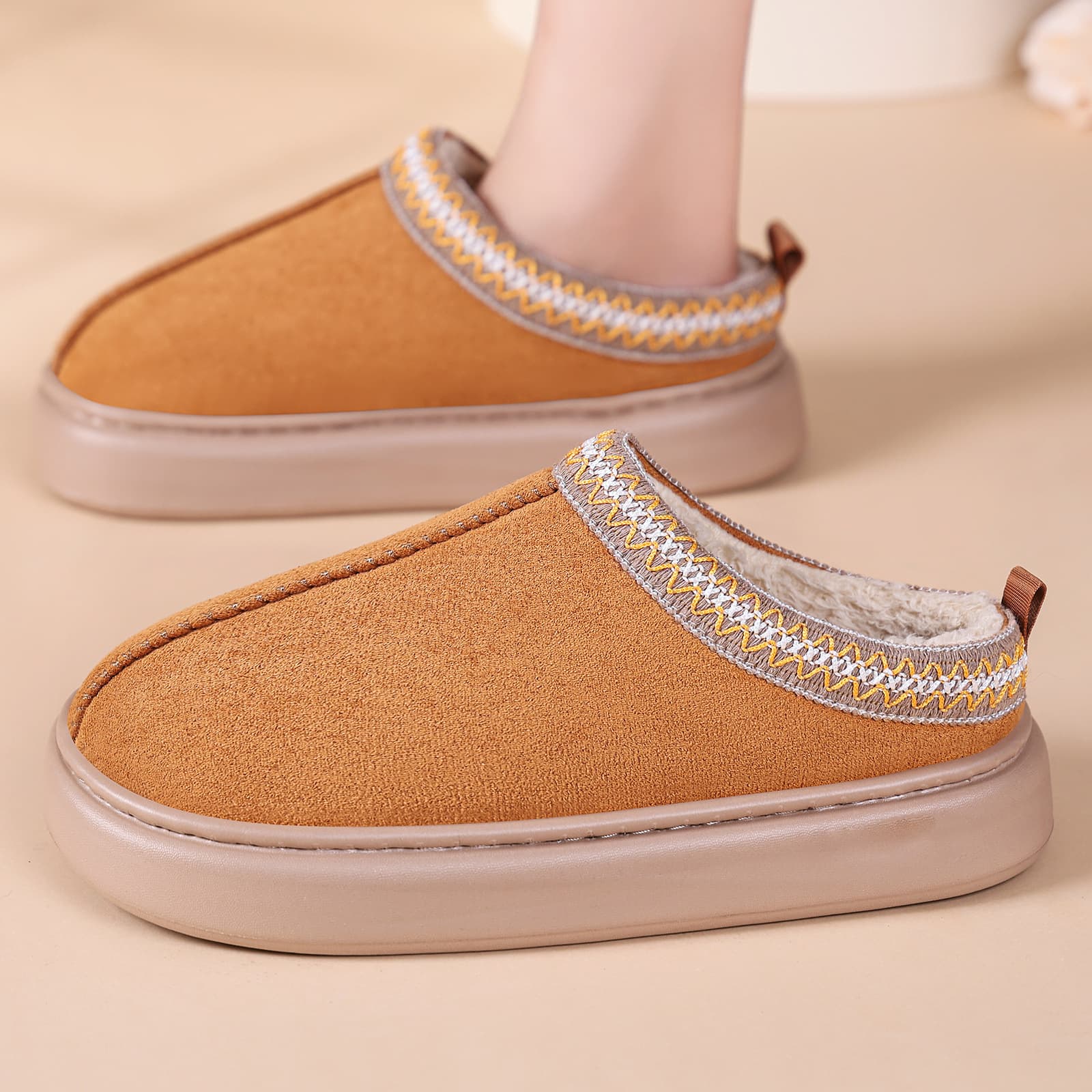 Cross-border Plus Size Cotton Slippers, Winter Lightweight Warm Indoor Half Slippers, Thick Sole Plush Cotton Slippers