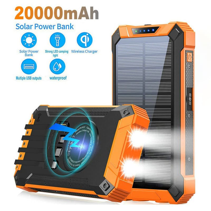 Wireless Solar Power Bank 20000mah High Capacity Outdoor Mobile Phone Charger Customizable Logo Printing