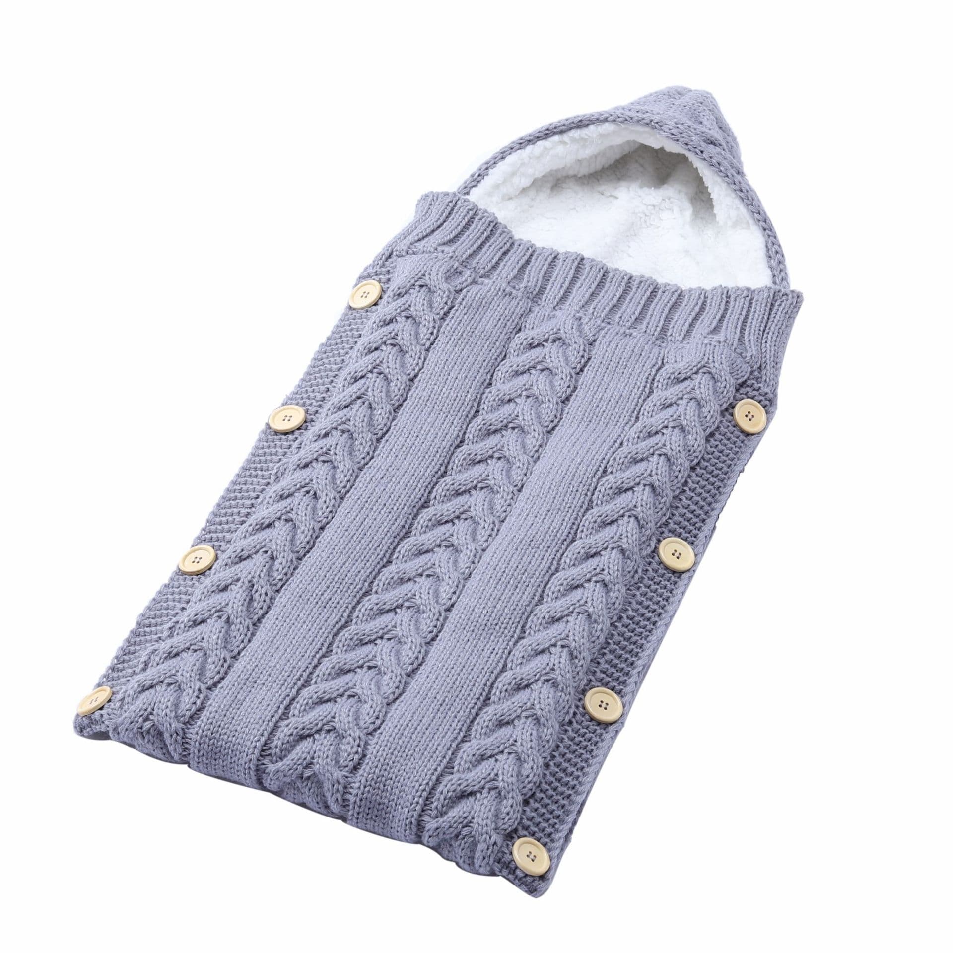 European and American Knitted Baby Sleep Sack with Hood and Buttons, Thickened Autumn and Winter Stroller Sleep Sack, Cute Prop