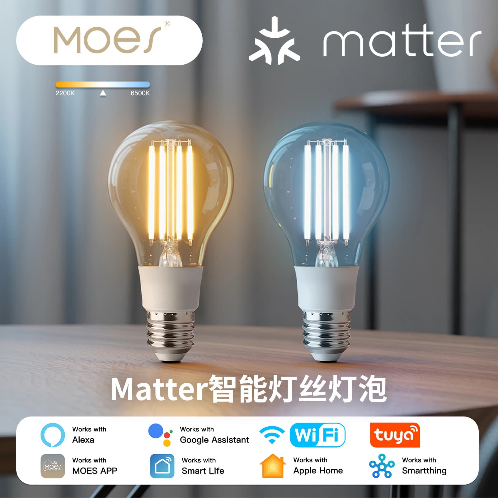 WiFi Graffiti Smart Home Matter Smart LED Light with Alexa Voice App Remote Control Filament Lamp