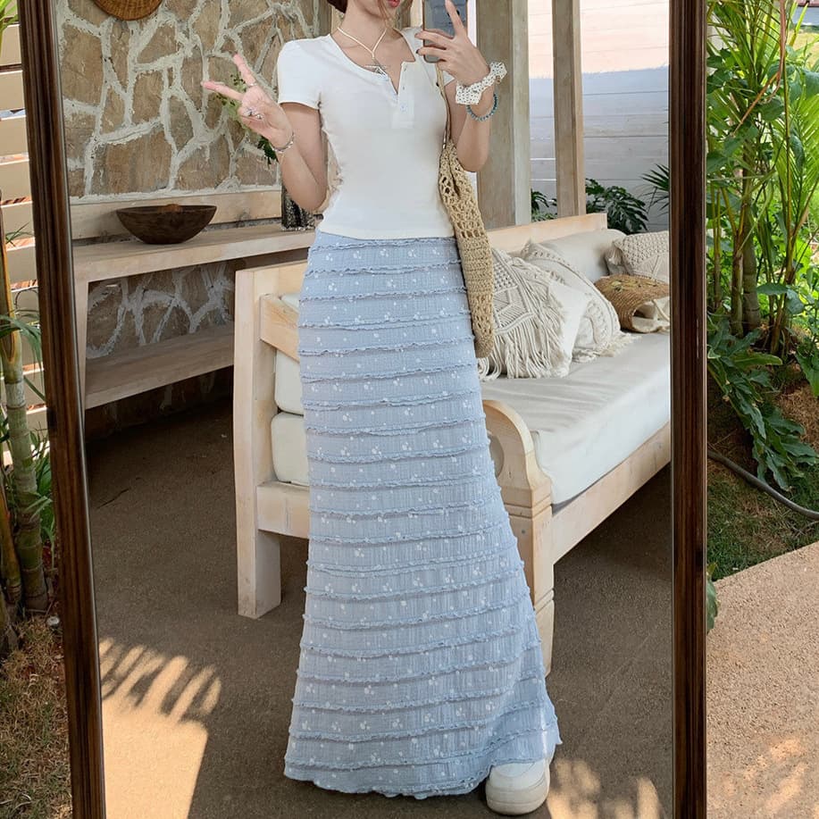 Sweet Vacation T-Shirt with Ruffle Lace Fishtail Skirt 2026 Summer New Set for Women