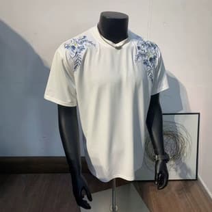 American High-Street Floral Heavy Embroidery Short Sleeve T-Shirt for Men, Summer New Chinese Trend Unisex Versatile Half Sleeve Top