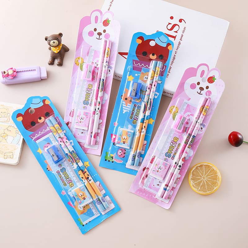Student Pencil Stationery Set 5 Pieces Suit Primary School Study Supplies Activity Kindergarten Gifts Stationery Wholesale