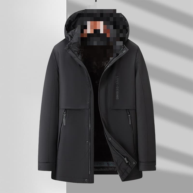 Detachable Navy Blue Black Down Velvet Rabbit Fur Inner Lining