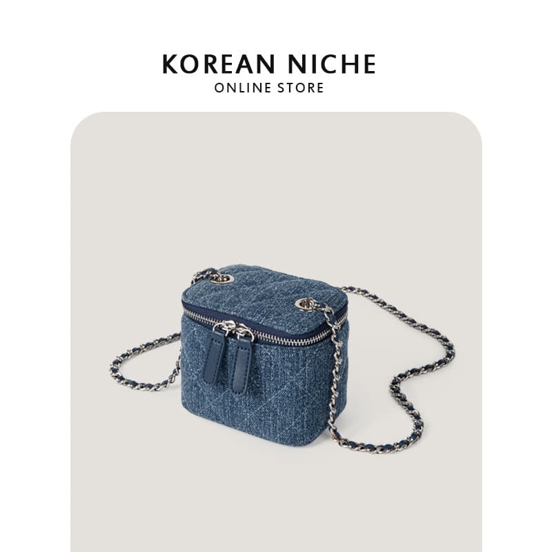 2023 New Korean Style Niche Design Diamond Stitch Thread Chanel-Style Denim Chain Bag Simple Versatile Crossbody Bag