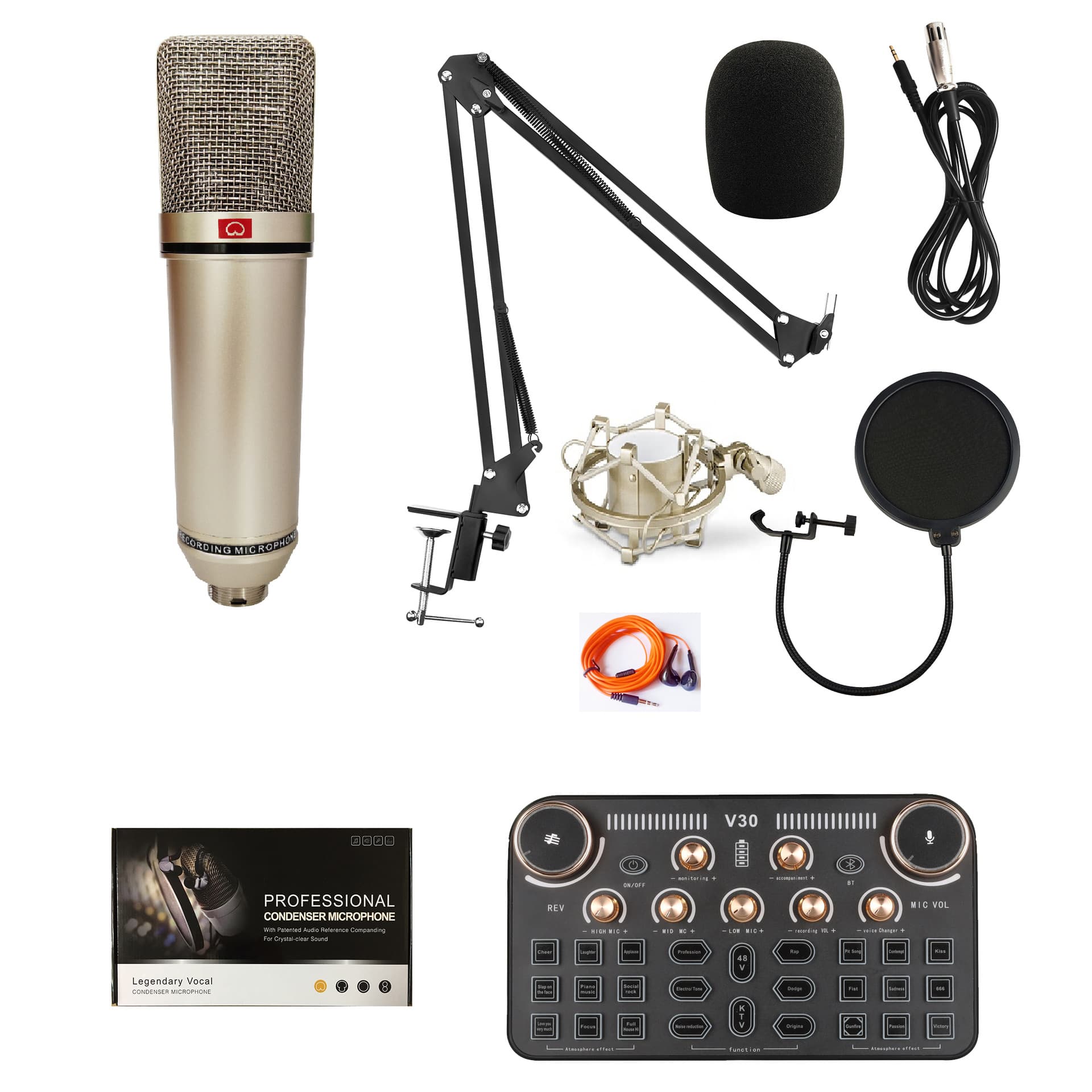 Sound Card Condenser Microphone Set Live Recording Equipment Full Desktop Microphone Stand NB35 with Sound Card