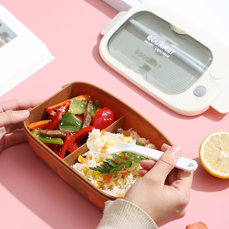 Student Minimalist Japanese Lunch Bento Box Portable Microwave-Safe Lunch Box with Cutlery Set