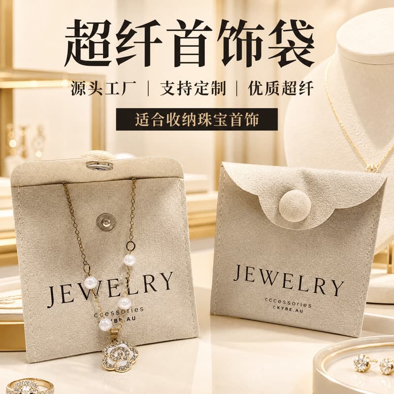 Custom Microfiber Jewelry Bag with Logo, Flip Cover Snap Button Storage Pouch for Earrings, Rings, and Accessories Packaging