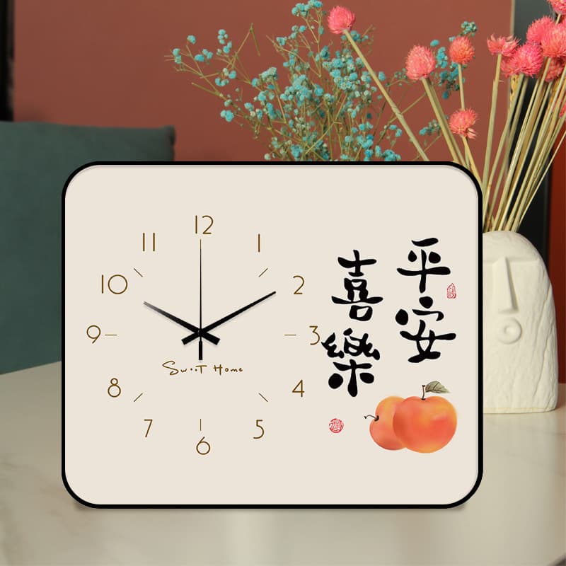 Home Desk Clock Tabletop Desktop Clock Sitting Clock Peace Joy Simple Square Crystal Ceramic Silent Clock