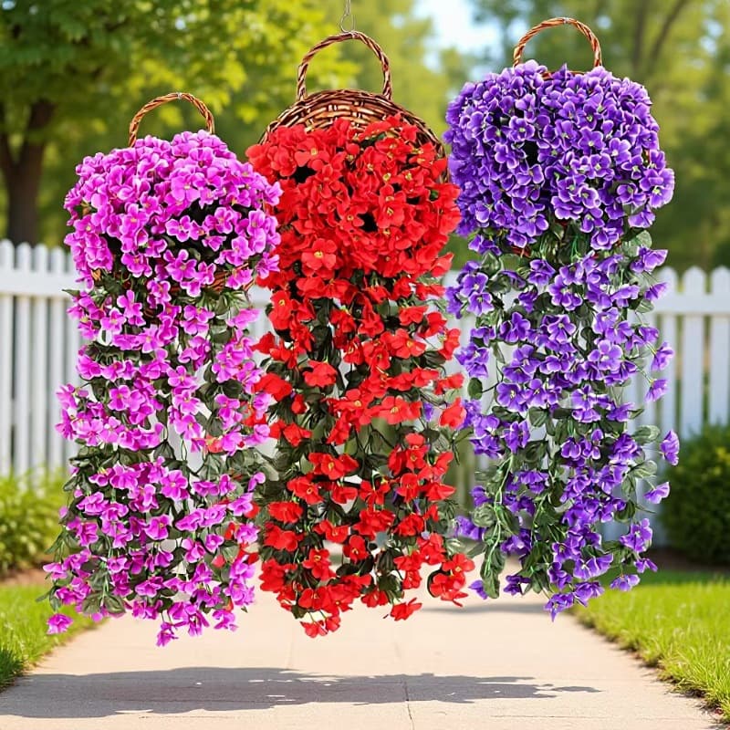 Simulated Violet Flower Vine Spider Plant Wall Hanging Plastic Fake Flower Rattan Decoration Indoor Living Room Furnishings Silk Flower