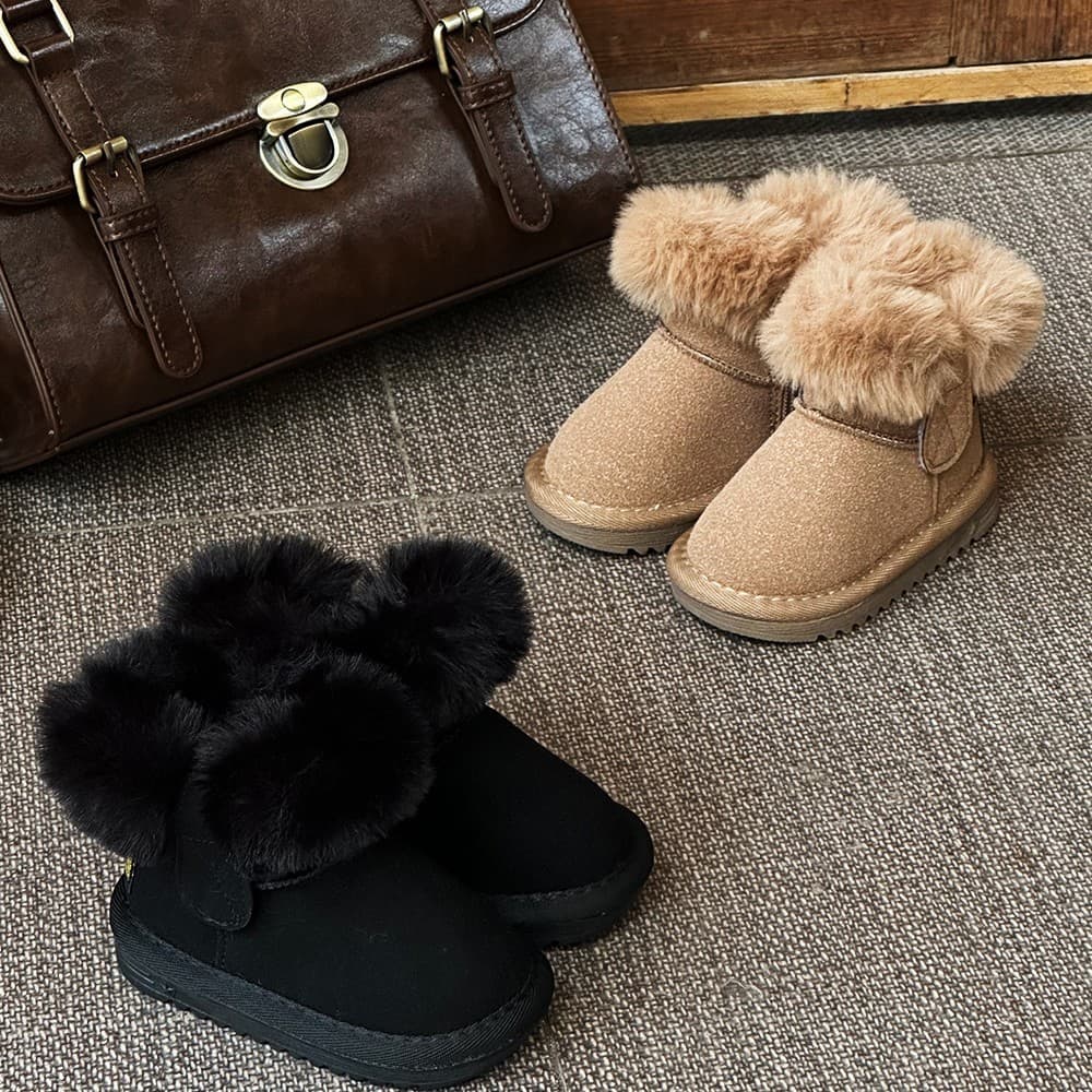 2025 New Winter Fashion Versatile Baby Fleece Lined Thickened Snow Boots Children Walking Shoes Cotton Shoes