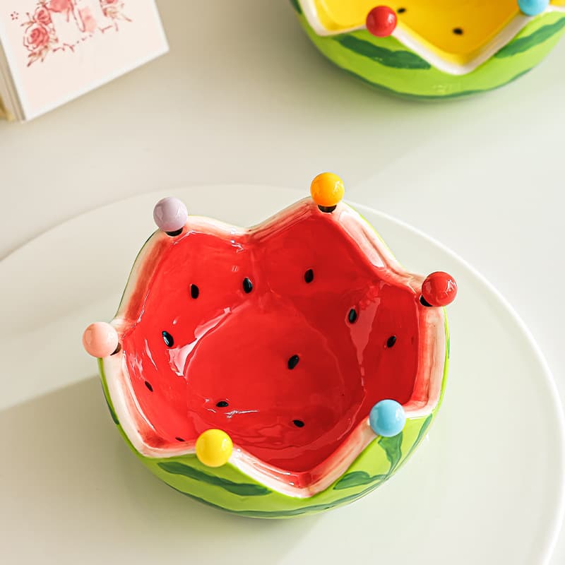Summer Watermelon Fruit Bowl Set - Stainless Steel Premium Storage Container with Child-Safe Forks and Fruit Skewers