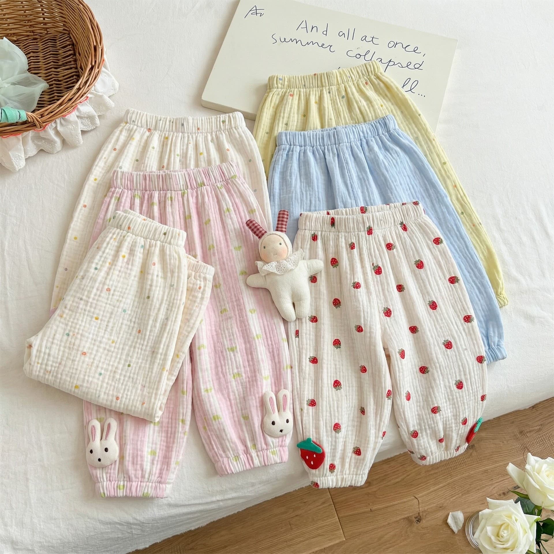 Girls Gauze Mosquito-Proof Pants Summer New Breathable Baby Casual Pants Outdoor Long Pants Thin Children Drawstring Pants