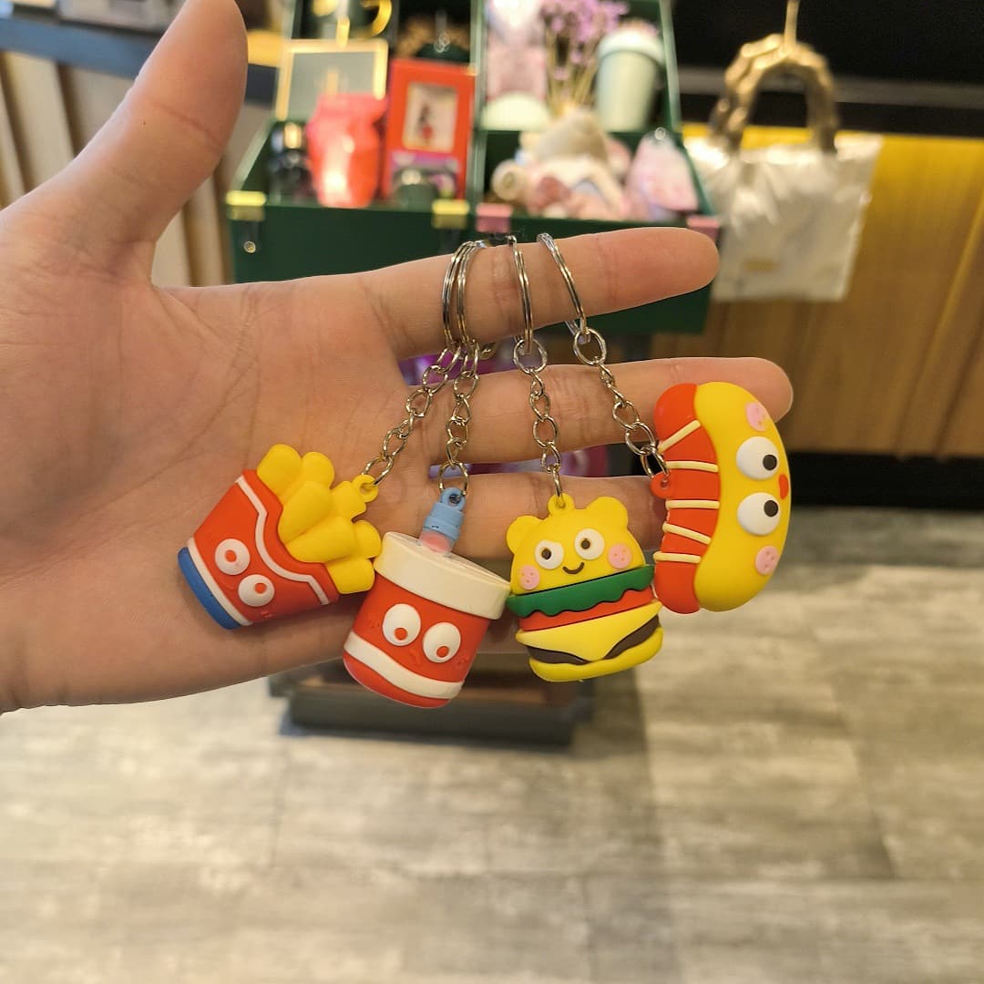 Creative Cartoon Simulation Snack Set Keychain Cute Hamburger Hot Dog Plush Accessory Car Decoration Ornament