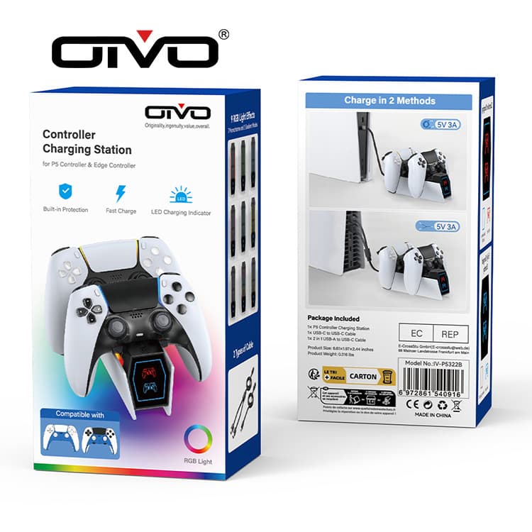 Cross-border PS5 Elite Game Controller RGB Colorful Desktop Charger LED Indicator PS5 Wireless Controller Fast Charger