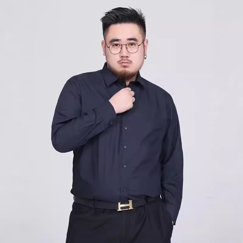 Plus Size Long Sleeve Men's Business Casual Shirt Loose Fit Extra Large Size Shirt For Overweight Men Working Shirt